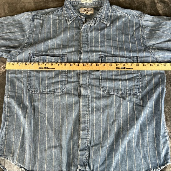 Vintage Levi’s Diamond Label Denim Shirt Mens Large Blue Striped Cotton Pockets - Picture 13 of 13